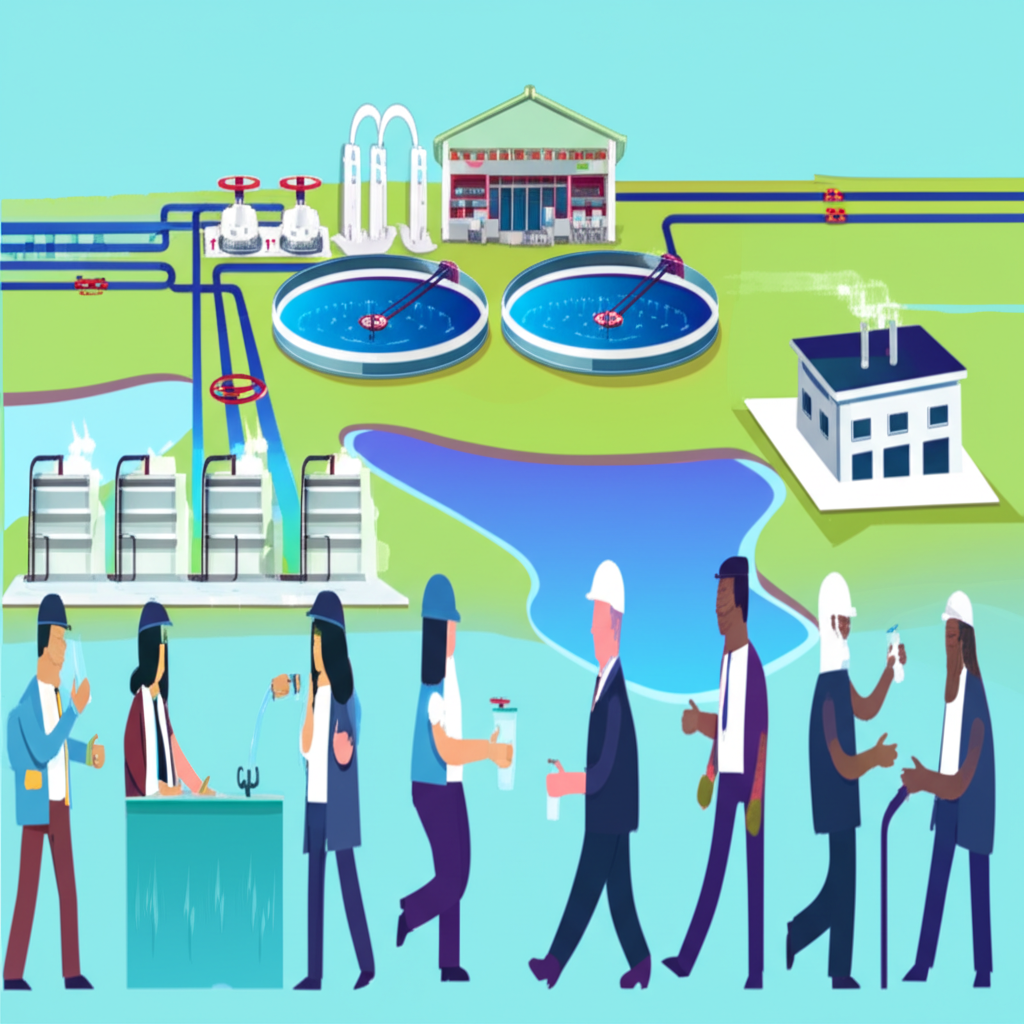 Water infrastructure network with treatment plants, reservoirs, and diverse users
