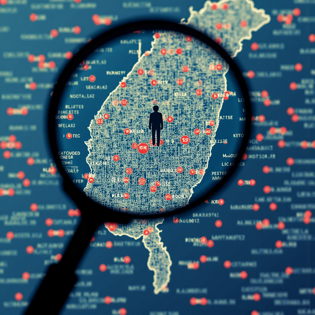 Magnifying glass over a stylized map of Taiwan highlighting financial districts and forex trading streams
